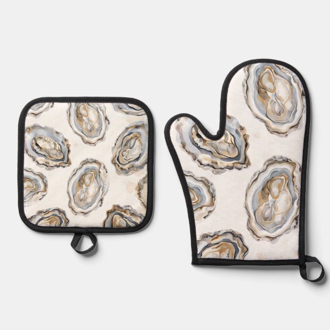 Set De Manoplas Oyster Oven Mitts Pot Holders (Anverso)