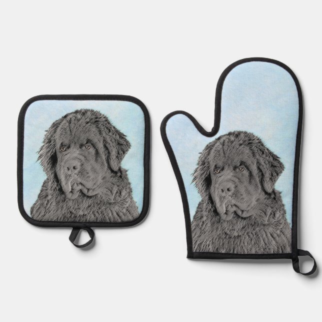 Set De Manoplas Paintaje de Newfoundland Black Cute Original Dog A (Anverso)