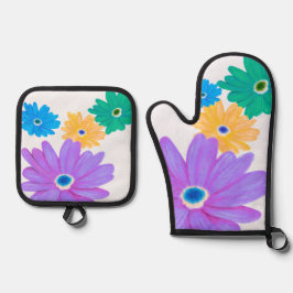 Set De Manoplas Painted Bold Blooming Flower Design