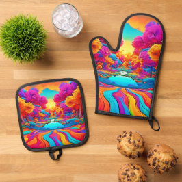 Set De Manoplas Paisaje colorido de fantasía