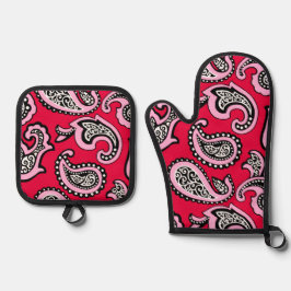 Set De Manoplas Paisley Atemporal sobre Rojo