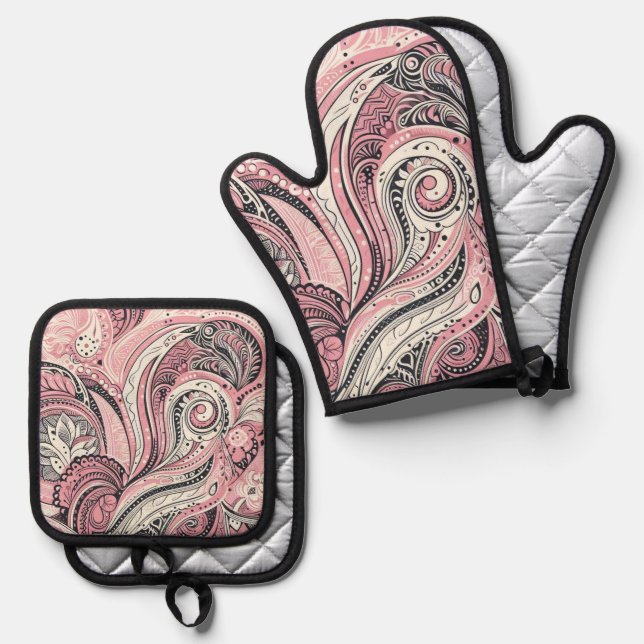 Set De Manoplas Paisley Rosa The Home Studio (Anverso/Reverso)