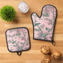Set De Manoplas Pájaro Chinoiserie