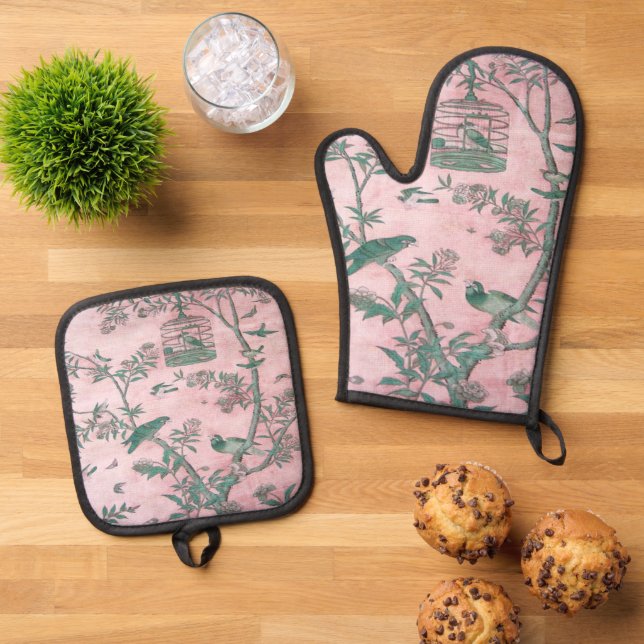 Set De Manoplas Pájaro Chinoiserie (De arriba hacia abajo)