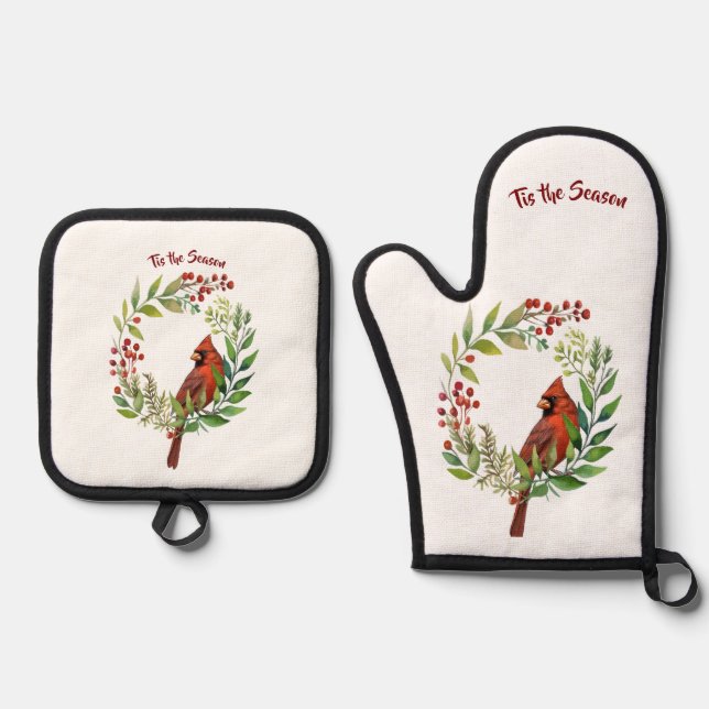 Set De Manoplas Pájaro Rojo Cardinal Bastante Clásico (Anverso)