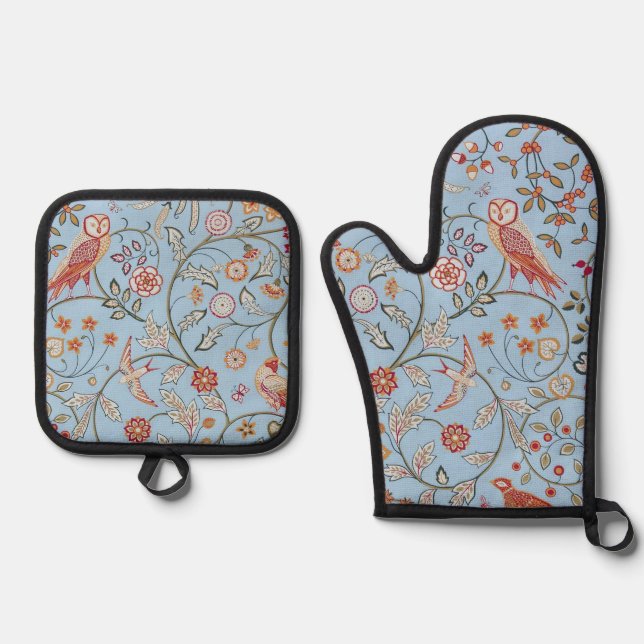 Set De Manoplas Pájaro y patrón floral, William Morris (Anverso)