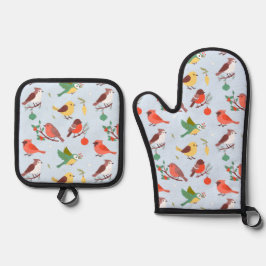Set De Manoplas Pájaros de Navidad de Invierno