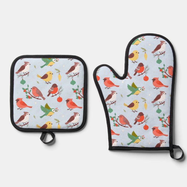 Set De Manoplas Pájaros de Navidad de Invierno (Anverso)