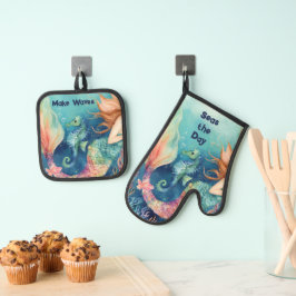 Set De Manoplas Palabras Inspiradoras Nautical Mermaid Seahorse