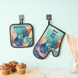 Set De Manoplas Palabras Inspiradoras Nautical Mermaid Seahorse