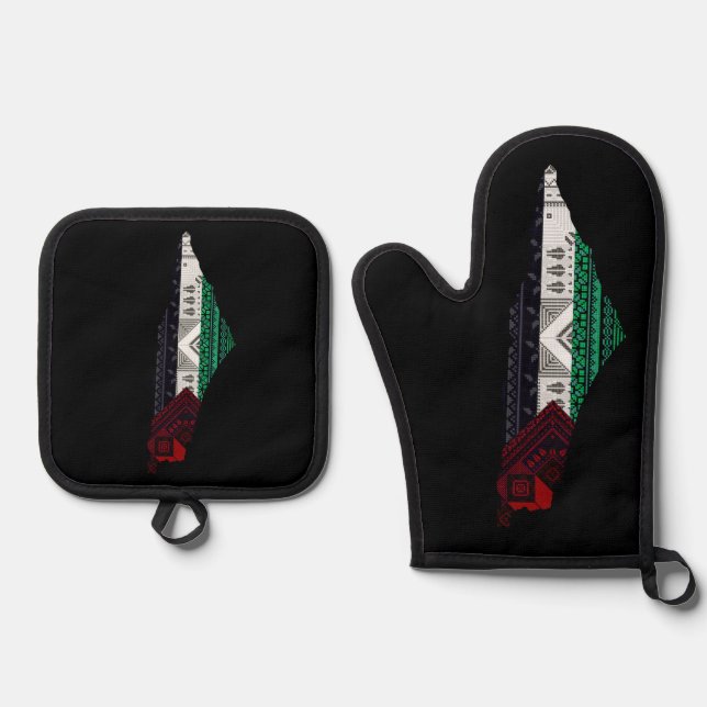 Set De Manoplas Palestina Embroidery tatreez Mapa de la bandera de (Anverso)