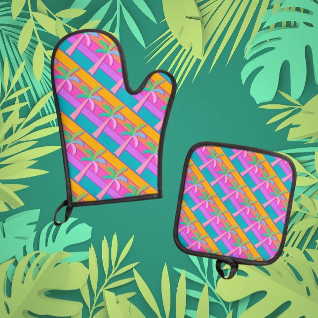 Set De Manoplas Palm Springs Bold Sunset Stripes Palm Tree (Makes a great hostess gift!)