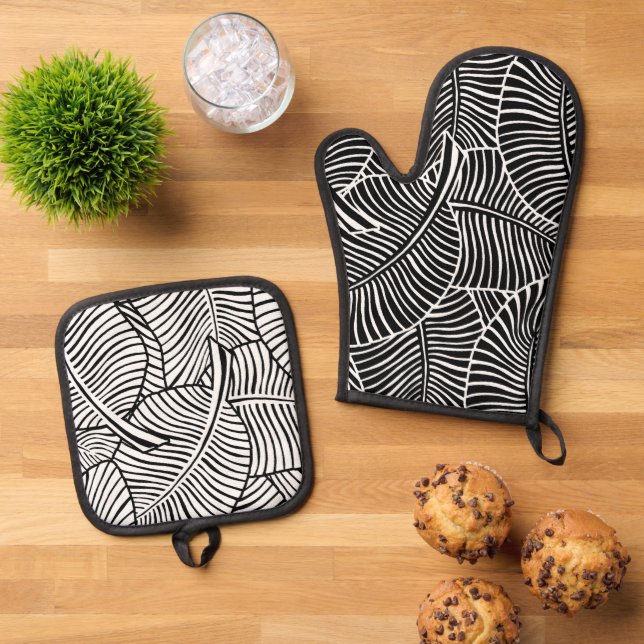 Set De Manoplas Palm Zebra Hawái Tropical Negro y Blanco (De arriba hacia abajo)