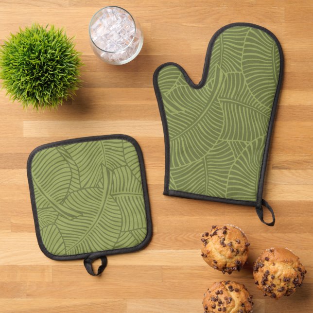 Set De Manoplas Palm Zebra Hawái Verde Oleícola Tropical (De arriba hacia abajo)