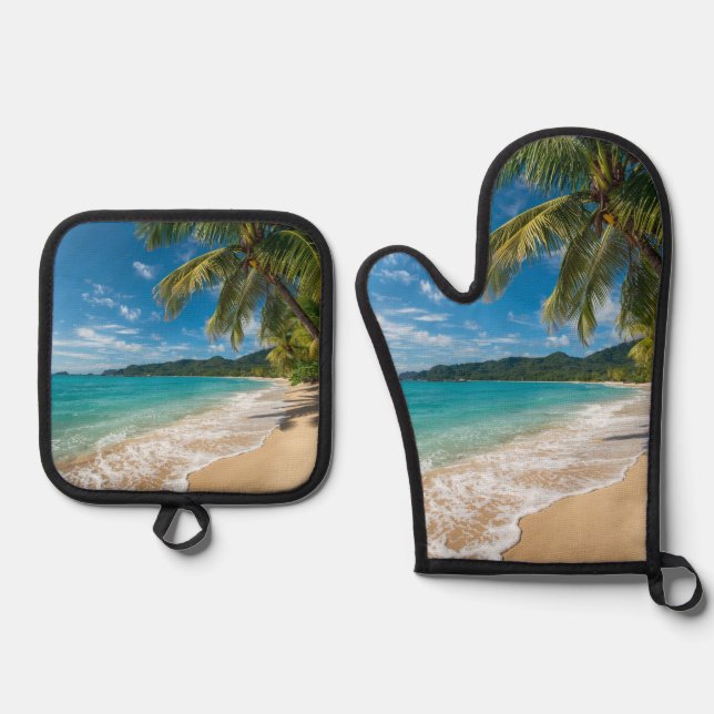 Set De Manoplas Palmeras Playa Tropical Océano (Anverso)