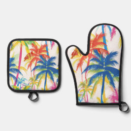 SET DE MANOPLAS PALMERAS TROPICALES COLORIDAS