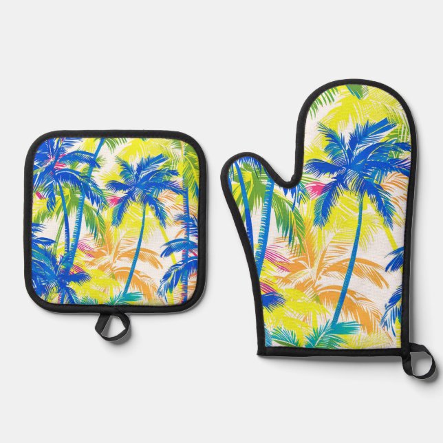 SET DE MANOPLAS PALMERAS TROPICALES COLORIDAS (Anverso)