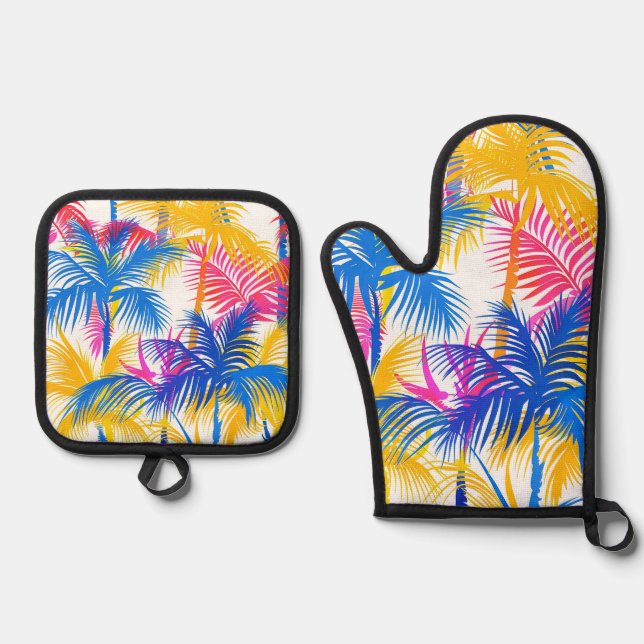 SET DE MANOPLAS PALMERAS TROPICALES COLORIDAS (Anverso)