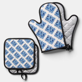 Set De Manoplas Paloma con texto de paz celta en tonos azules