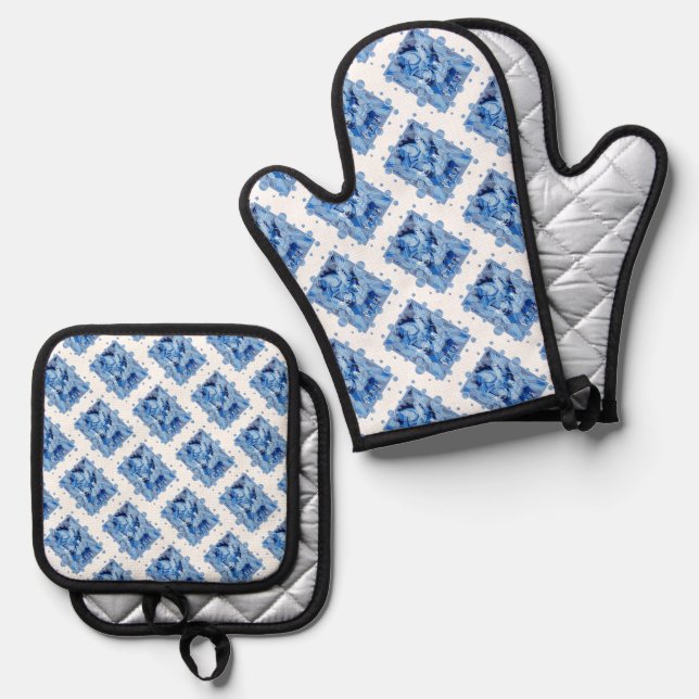 Set De Manoplas Paloma con texto de paz celta en tonos azules (Anverso/Reverso)