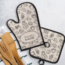 Set De Manoplas Panadería de época nombre cocción gris personaliza