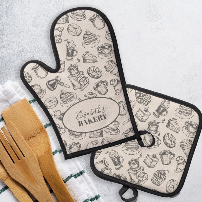 Set De Manoplas Panadería de época nombre cocción gris personaliza (Subido por el creador)