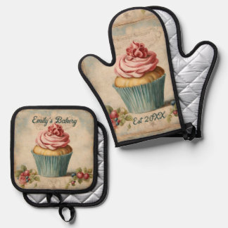 Set De Manoplas Panadería Francesa Vintage Chef Cupcake Baker