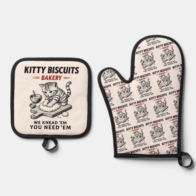 Set De Manoplas Panadería Kitty Biscuits (Anverso)