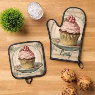 Set De Manoplas Panadería Vintage Pastelería Chef Cupcake Baker