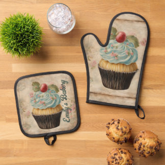 Set De Manoplas Panadería Vintage Pastelería Chef Cupcake Baker