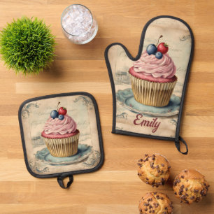Set De Manoplas Panadería Vintage Pastelería Chef Cupcake Baker