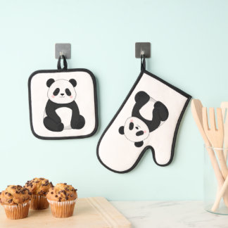 Set De Manoplas Panda blanco y negro Kawaii