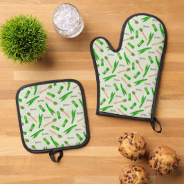 Set De Manoplas Pandan Leaf Pattern Oven Mitt & Pot Holders