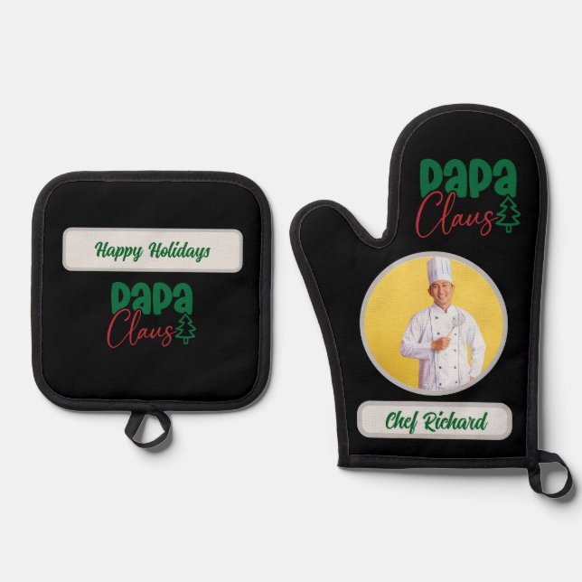 Set De Manoplas Papa Clause Chef Personalizado Foto y Regalo de no (Anverso)