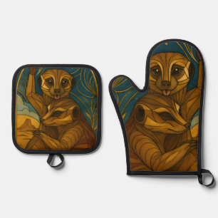 Set De Manoplas Pareja De Meerkat Estilizada Bajo Cielo Estelar