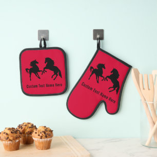 Set De Manoplas Pareja Personalizado de caballos negros Mensajes d