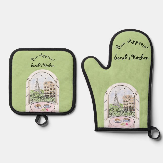 Set De Manoplas Paris Eiffel Tower Bon Appetit PERSONALIZA (Anverso)