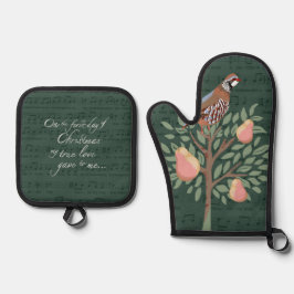 Set De Manoplas Partridge in a pear tree Christmas Carole on green