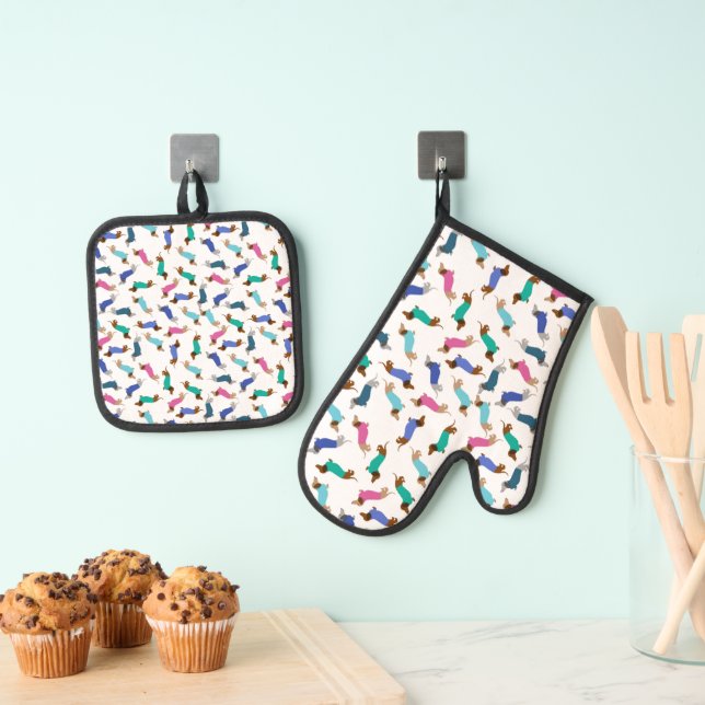 Set De Manoplas Pastel Dachshunds (Insitu (colgante))