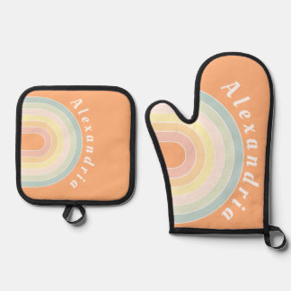Set De Manoplas Pastel de arcoiris retro personalizado