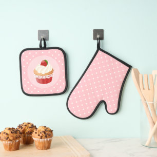 Set De Manoplas Pastel de fresa dulce y delicioso