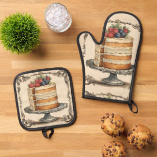 Set De Manoplas Pastel de pastelería de panadería vintage Chef Bak