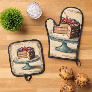 Set De Manoplas Pastel de pastelería de panadería vintage Chef Bak