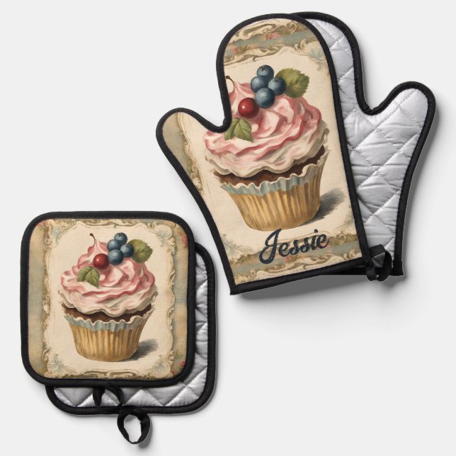 Set De Manoplas Pastel de torta rústica de cocina de panadería (Anverso/Reverso)