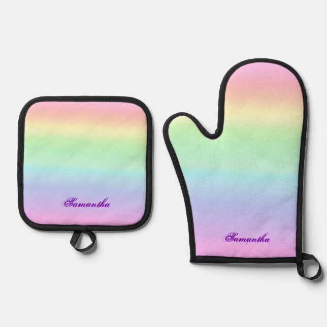 Set De Manoplas Pastel Ombre Arcoiris Añadir tu nombre (Anverso)