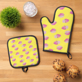 Set De Manoplas Pasteles de fresa rosada en amarillo