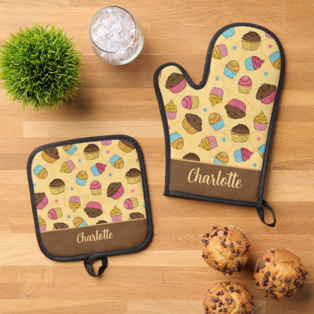 Set De Manoplas Pasteles y Muffins Cute Food Pattern (De arriba hacia abajo)