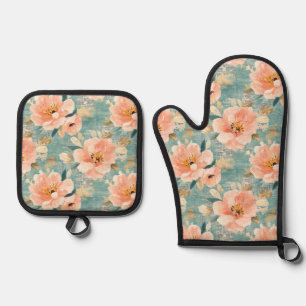 Set De Manoplas Patrón abstrato de color de agua vintage floral (1