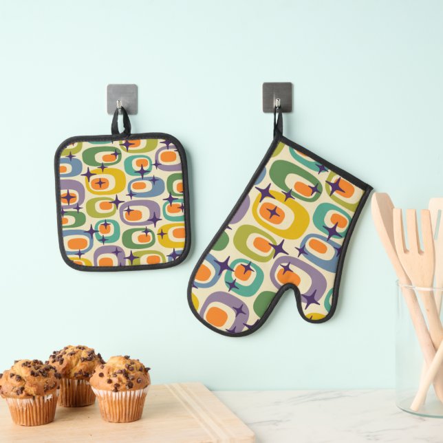 Set De Manoplas Patrón atómico moderno de mediados de siglo (Insitu (colgante))
