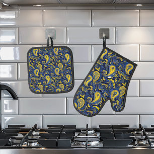 Set De Manoplas Patrón Azul Amarillo de Paisley